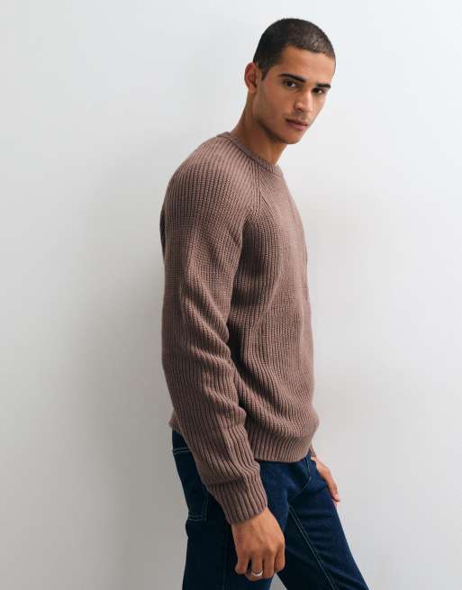 ASOS DESIGN oversized knit exposed seams crew neck sweater in brown, 4 of 5