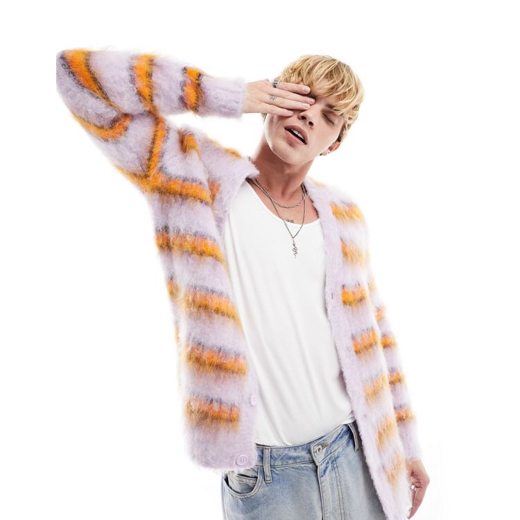 ASOS DESIGN oversized knit extreme fluffy stripe cardigan sweater