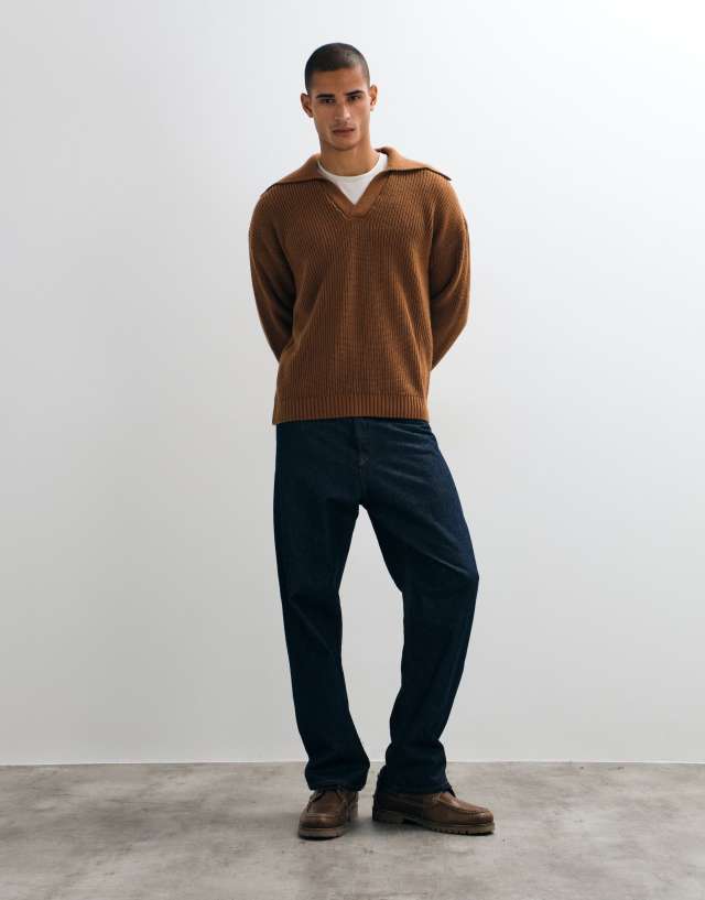 ASOS DESIGN oversized knit extreme open collar polo sweater in