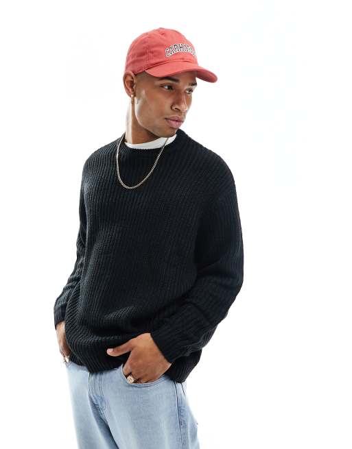 Mens Ribbed Crew Neck Sweater Denim