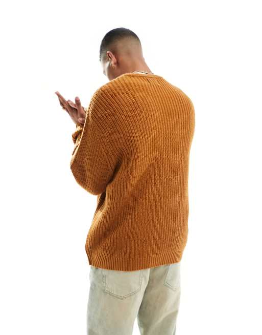 Le 31 Heathered Ribbed Knit Sweater in Orange for Men