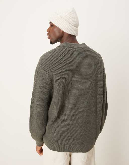 【DISCERNMENT】Fisherman Over Knit ASOS DESIGN oversized knit fisherman ribbed notch neck