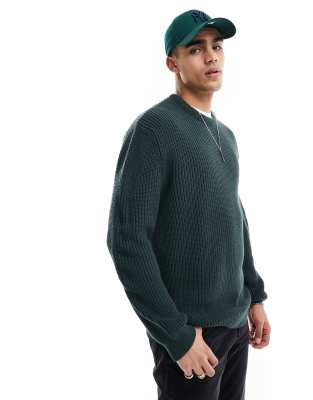 ASOS DESIGN oversized knit fisherman ribbed sweater in khaki