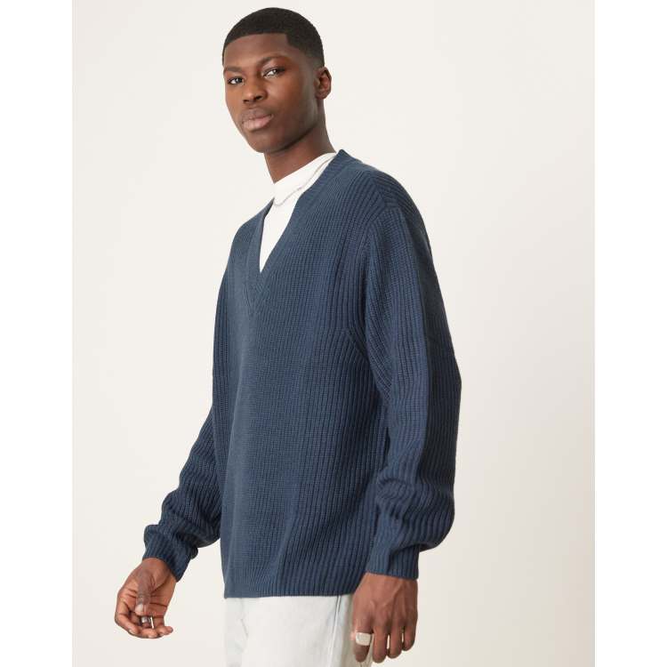 ASOS DESIGN oversized knit fisherman ribbed V-neck sweater
