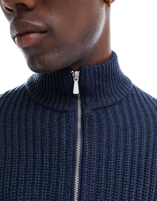 Navy zip up discount sweater