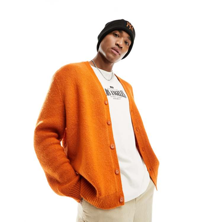 ASOS DESIGN oversized knit fluffy cardigan in burnt orange