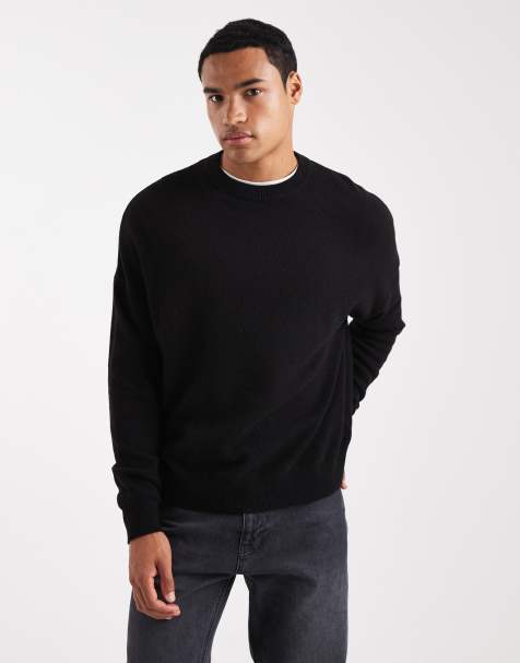 ASOS DESIGN oversized knit lambswool crew neck sweater in black - view 1