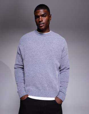 Asos Design Oversized Knit Lambswool Crew Neck Sweater In Purple