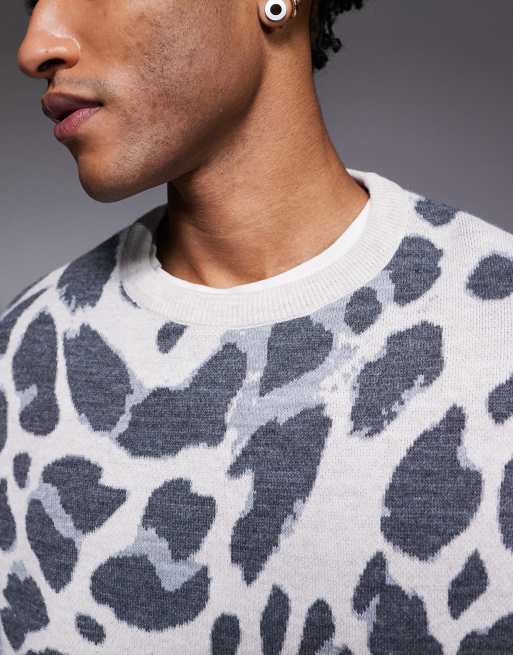 Crewneck Oversized Cheetah Sweater Oversized Sweatshirt Gray Leopard Print Sweatshirt Oversized