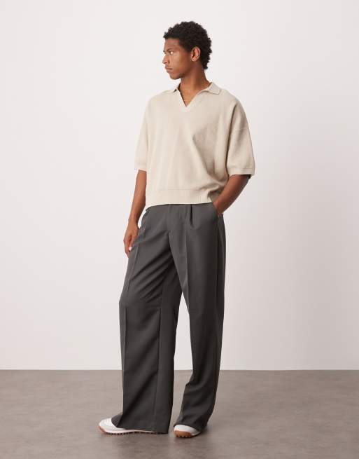 ASOS DESIGN oversized knit notch neck polo in ecru