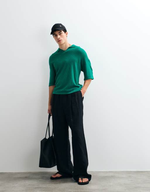 ASOS DESIGN oversized knit notch neck polo shirt in green, 4 of 5