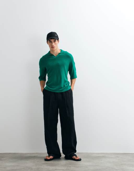 ASOS DESIGN oversized knit notch neck polo shirt in green, 5 of 5