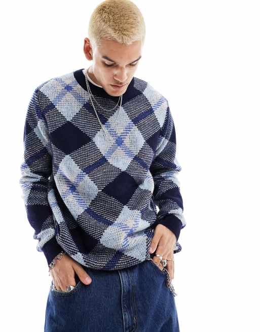 Plaid crew neck sweater new arrivals