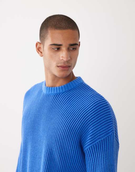 ASOS DESIGN oversized knit ribbed sweater in blue, 3 of 5