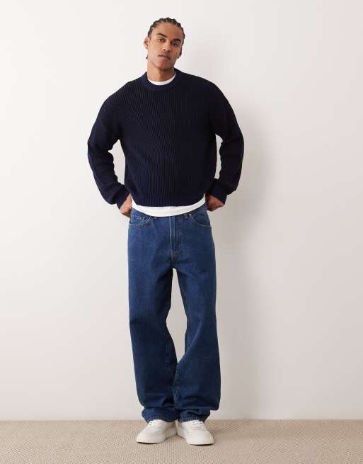 ASOS DESIGN oversized knit ribbed sweater in navy, 2 of 5