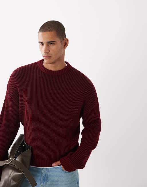 ASOS DESIGN oversized knit ribbed sweater in red, 4 of 5