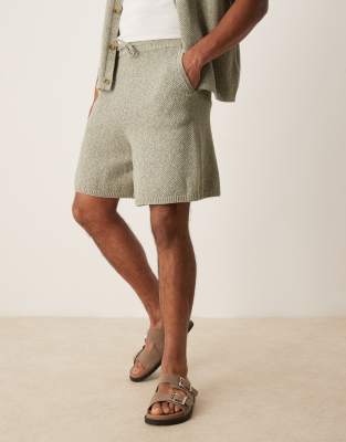 ASOS DESIGN oversized knit shorts in sage green - part of a set
