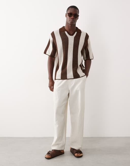 ASOS DESIGN oversized knit stripe notch in brown and ecru, 2 of 5