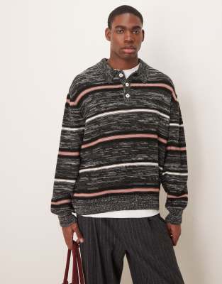 Asos Design Oversized Knit Stripe Polo In Multi