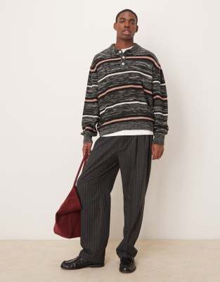 Asos Design Oversized Knit Stripe Polo In Multi