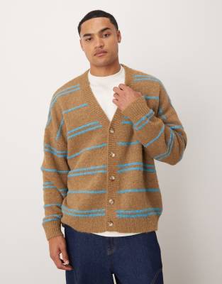 Asos Design Oversized Knit Striped Cardigan In Multi