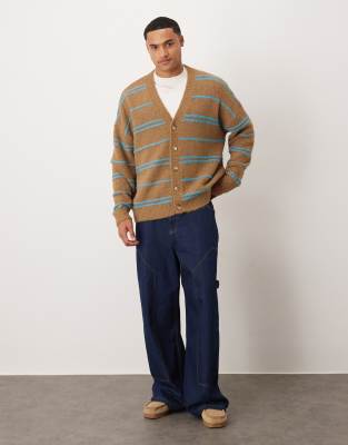 Asos Design Oversized Knit Striped Cardigan In Multi