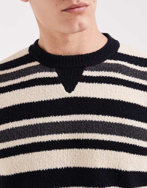 ASOS DESIGN oversized knit striped sweater in navy and white, 5 of 5