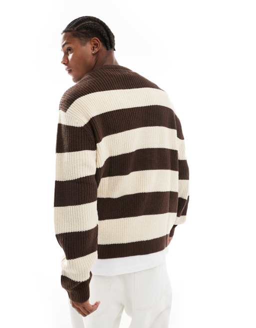 ASOS Design Oversized Knit Sweater Brown Stripe