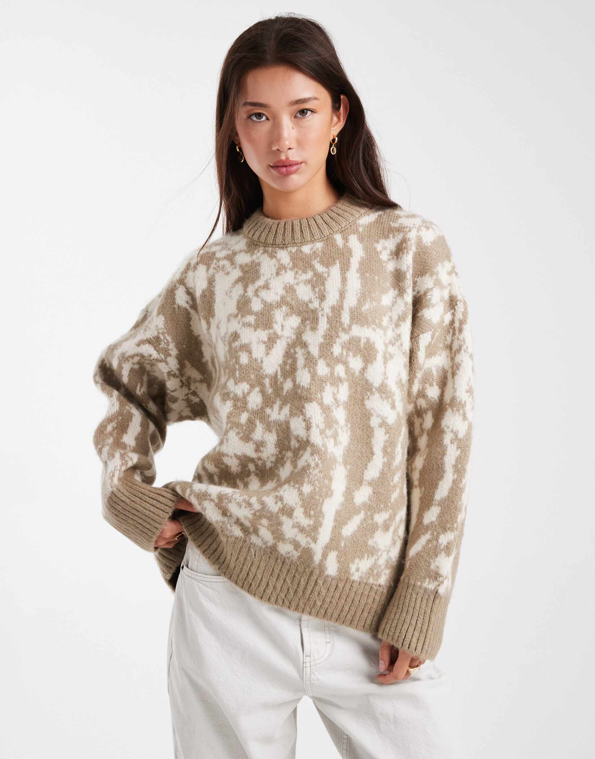 asos design oversized knit sweater in bambi print