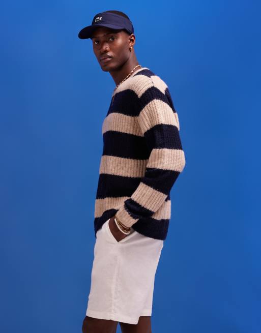 ASOS DESIGN oversized knit sweater in navy and ecru stripe texture | ASOS