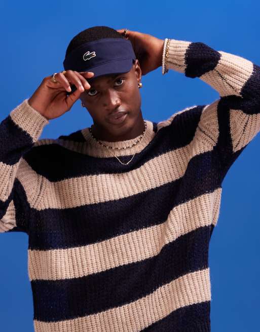 ASOS DESIGN oversized knit sweater in navy and ecru stripe texture, 5 of 5