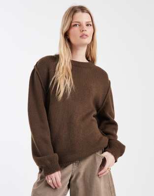Asos Design Oversized Knit Sweater With Exposed Seams In Brown
