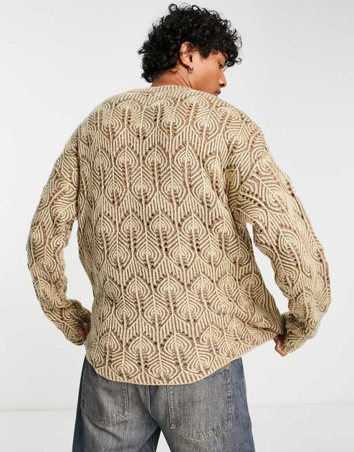 ASOS DESIGN oversized knit sweater with leaf pattern in beige | ASOS