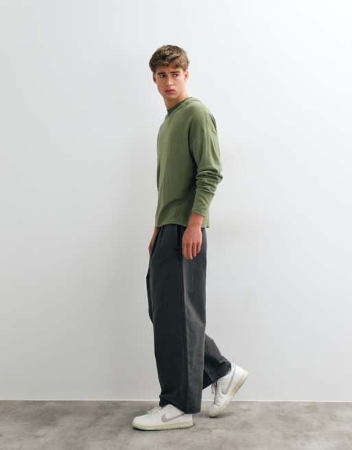 ASOS DESIGN oversized knit sweater with panel detail in khaki, 4 of 5