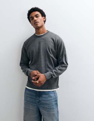 Asos Design Oversized Knit Sweater With Panel Detail In-gray In Blue