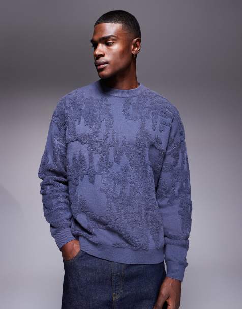 ASOS DESIGN oversized knit sweater with terrycloth detailing in navy - view 1