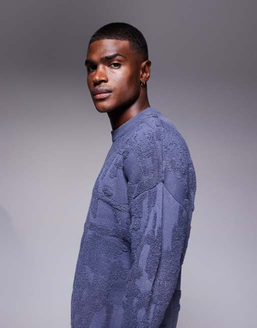 ASOS DESIGN oversized knitted jumper with towelling detailing in navy