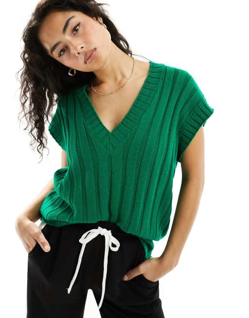 ASOS DESIGN oversized knit tank top in wide rib in green