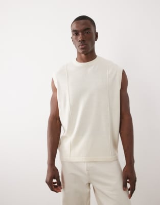 Asos Design Oversized Knit Tank With Piping Detail In White