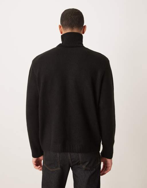 ASOS DESIGN oversized knit textured roll neck sweater in black, 3 of 5