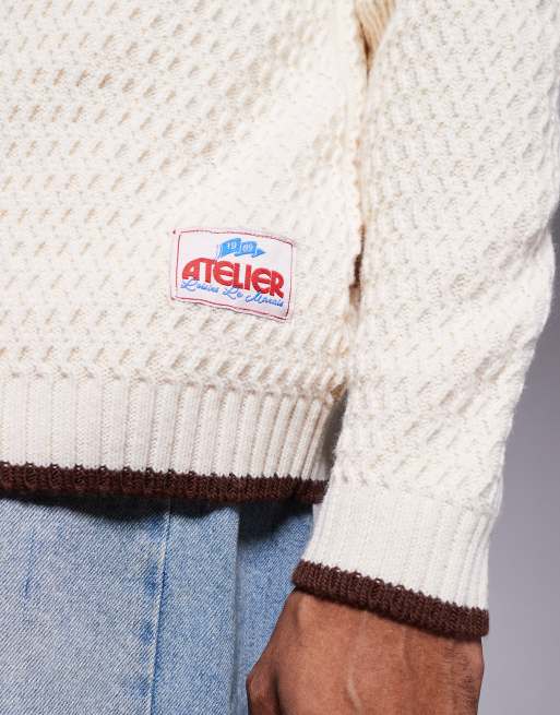 ASOS DESIGN oversized knit textured sweater with woven label in ecru, 5 of 5