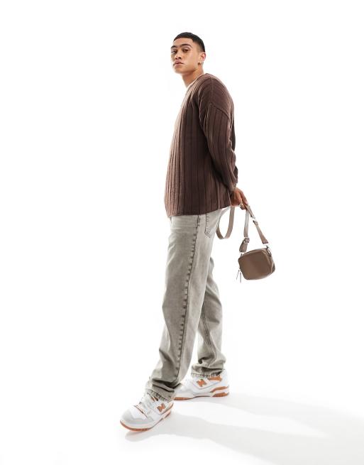 ASOS DESIGN oversized knit wide ribbed sweater in brown | ASOS