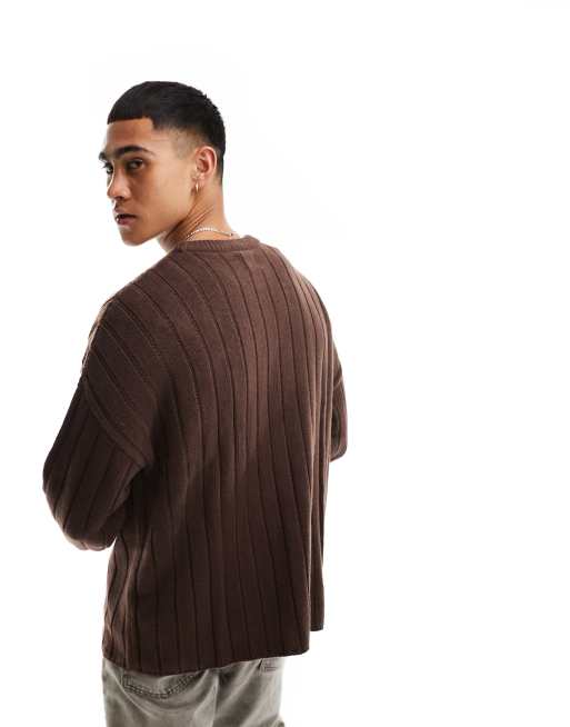 ASOS DESIGN oversized knit wide ribbed sweater in brown | ASOS