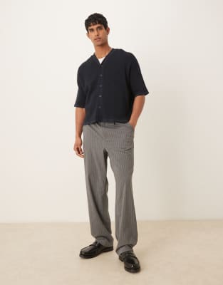 Asos Design Relaxed Lightweight Knitted Cotton Button Through Polo In Black