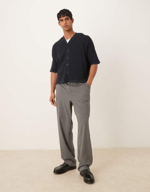 ASOS DESIGN oversized knitted baseball button through shirt in navy, 2 of 4