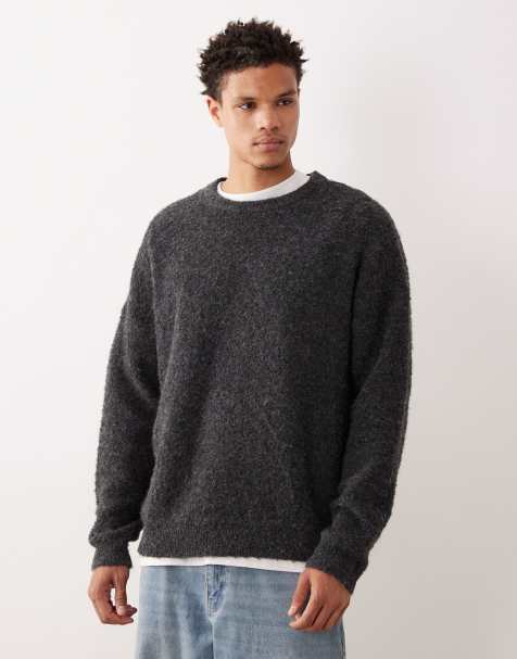 ASOS DESIGN oversized knitted boucle crew neck jumper in grey - view 1