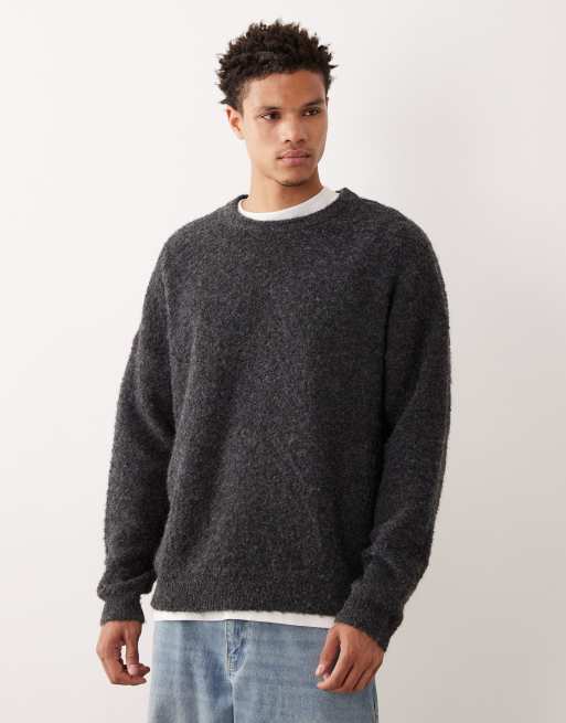 ASOS DESIGN oversized knitted boucle crew neck jumper in grey