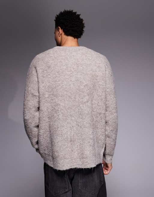 ASOS DESIGN oversized knitted boucle crew neck jumper in grey, 3 of 5