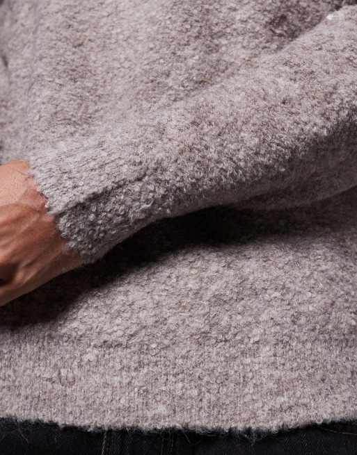 ASOS DESIGN oversized knitted boucle crew neck jumper in grey, 5 of 5