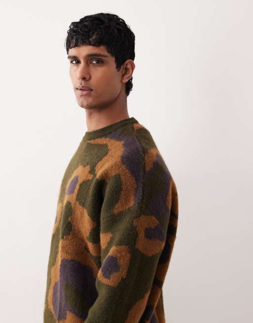 ASOS DESIGN oversized knitted brushed abstract print jumper in khaki&nbsp;, 4 of 5